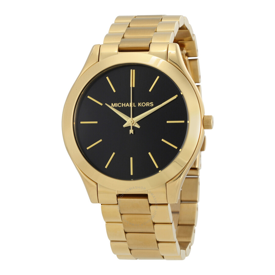 Michael Kors Slim Runway Black Dial Gold Tone Ladies Watch Mk3478