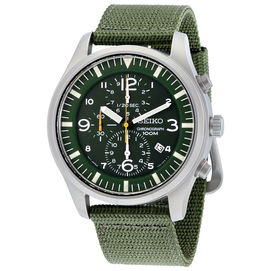 Seiko Chronograph Green Dial Green Nylon Strap Men's Watch SNDA27