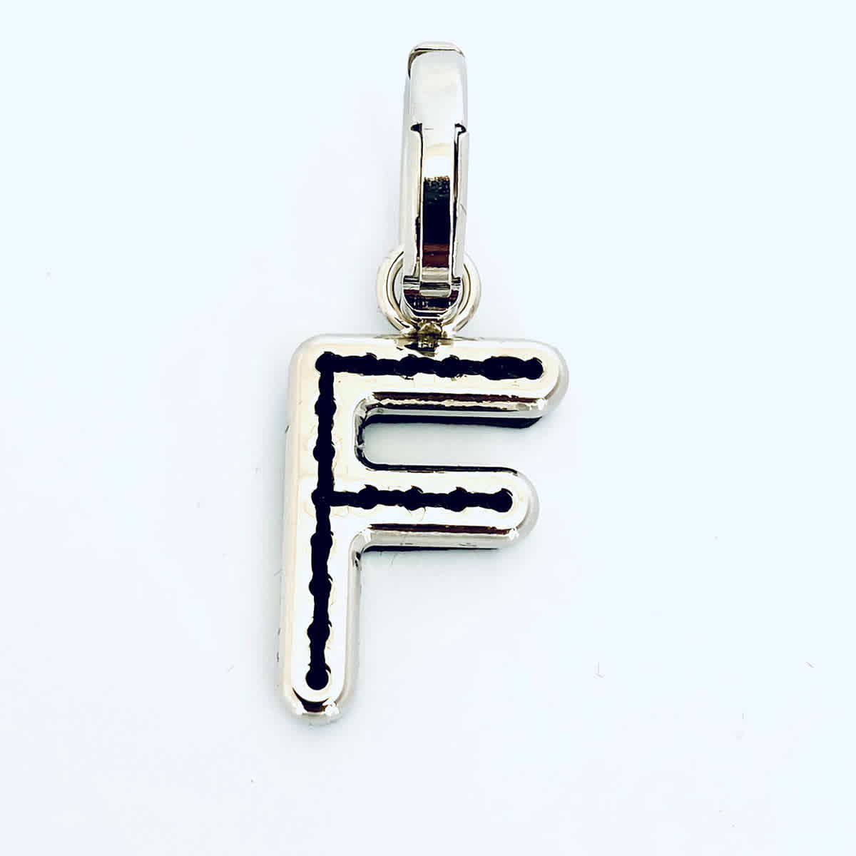 Burberry Leather-Topstitched 'F' Alphabet Charm in Palladium/Back