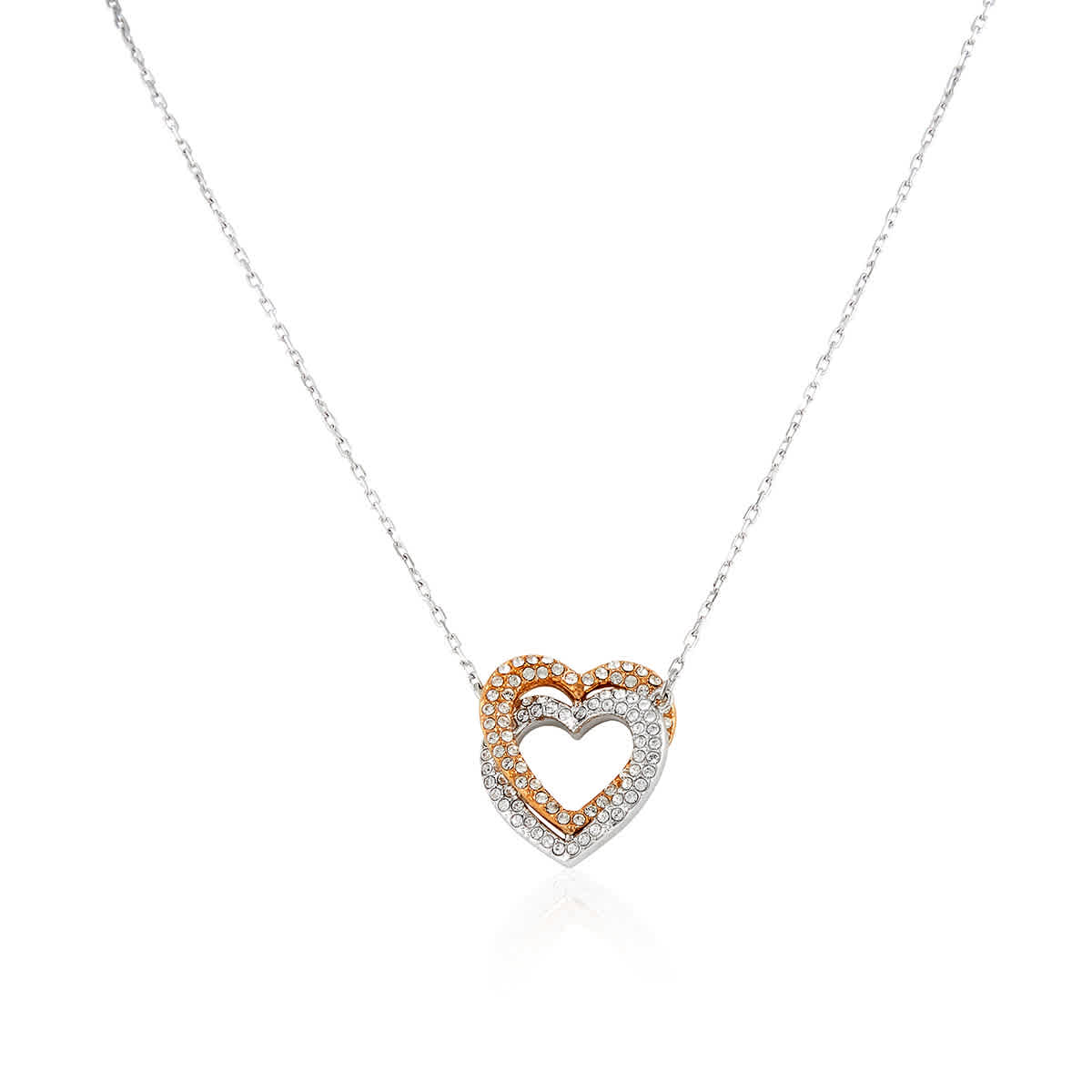 Swarovski Ladies Infinity Double Heart Necklace, White, Mixed Metal Finish