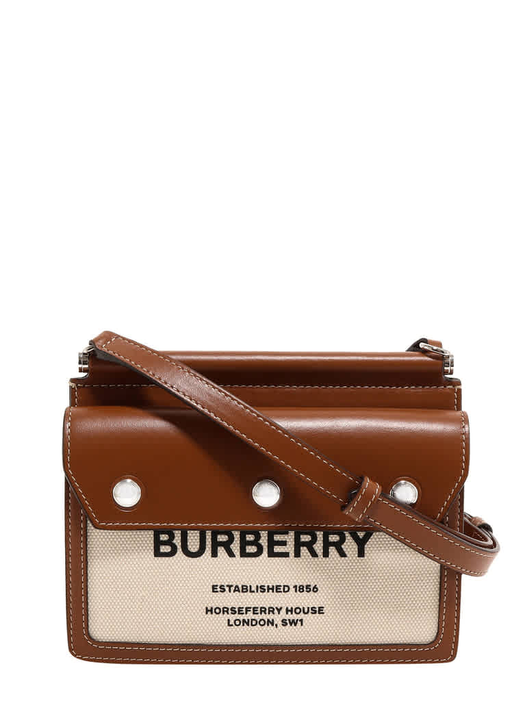 Encyclopedie slim cache Burberry Mini Horseferry Print Leather And Canvas Title Bag in Natural/Malt  Brown