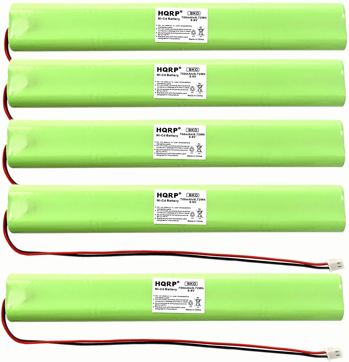 HQRP 5-Pack Emergency Exit Light Battery Compatible with Unitech BBAT0043A Lithonia ELB-B003 ELB-B004 BAT9.6V700 AA700MAH AA900MAH