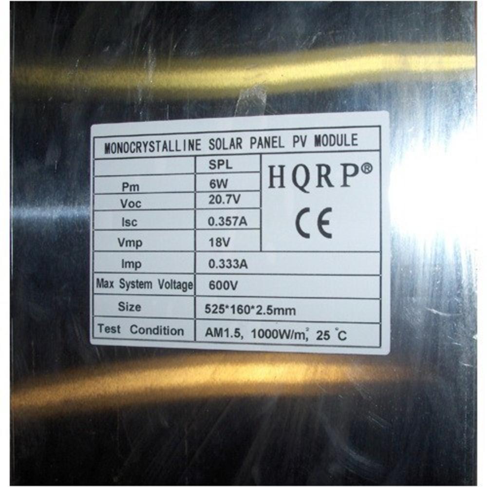 HQRP 6W Monocrystalline Flexible Solar Panel 6 Watt Power 12V DC Battery Charger