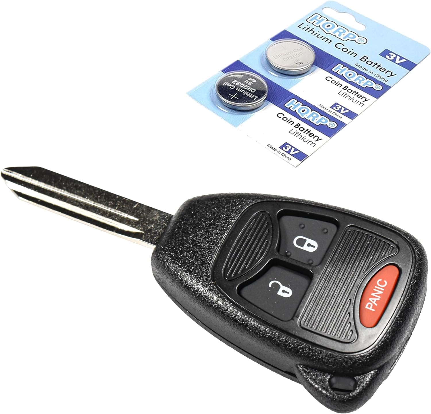 HQRP Key-Fob Remote Shell Case Cover Smart Key Keyless FOB and Two Batteries Compatible with Jeep Wrangler 2006 2007 2008 2009 2010