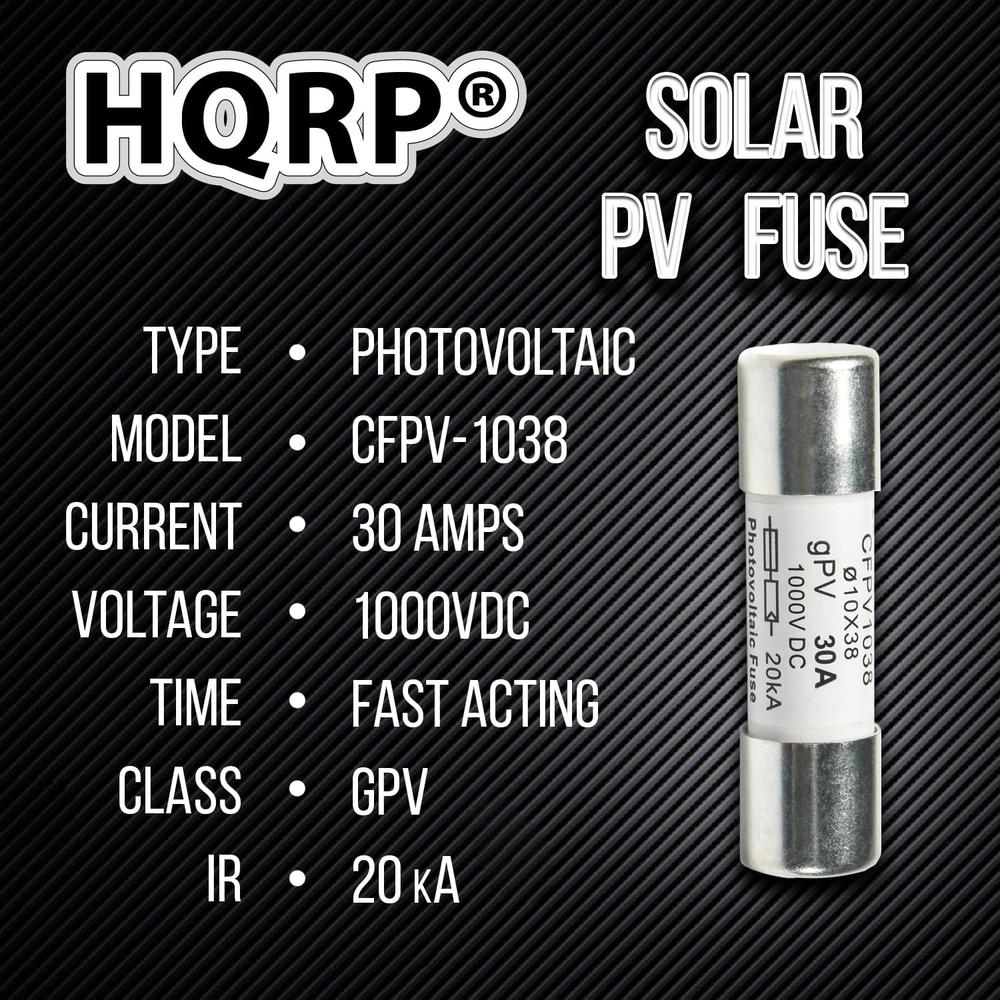 HQRP 5-Pack Solar PV Fast Acting Photovoltaic Fuse Link CFPV-1038, gPV type, 30 Amp 1000V DC, 10x38mm, 20kA IR, Replacement