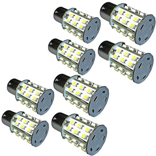 HQRP 8-Pack BA15s Bayonet Base 30 LEDs SMD 3528 LED Bulb Cool White for #93 #1141 #1156 RV Interior / Ceiling / Porch Lights