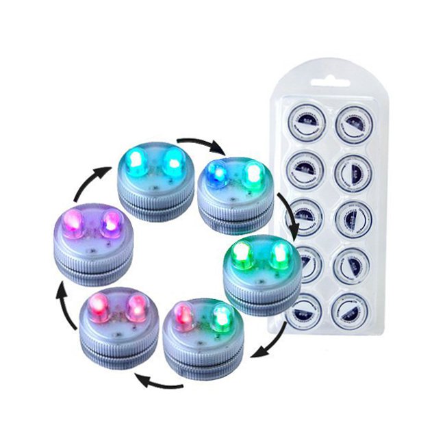 HQRP 10-Pack Color Change Waterproof Dual LED Illuminated Submersible Tea Light Candles for Wedding Events Holiday Party