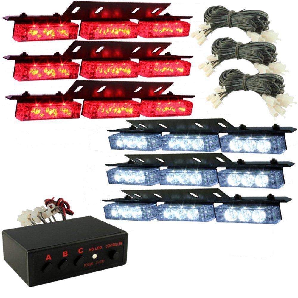 HQRP Red / White Auto Truck RV Trailer Emergency Warning 54 LEDs 6 Panels Windshield Grille Strobe Lights for Interior Exterior uses