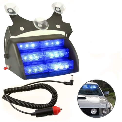 HQRP Blue Car Auto Truck 18 LED Emergency Vehicle Warning Strobe Light 4 Flash Mode 6 Panels / 3 LEDs per Panel