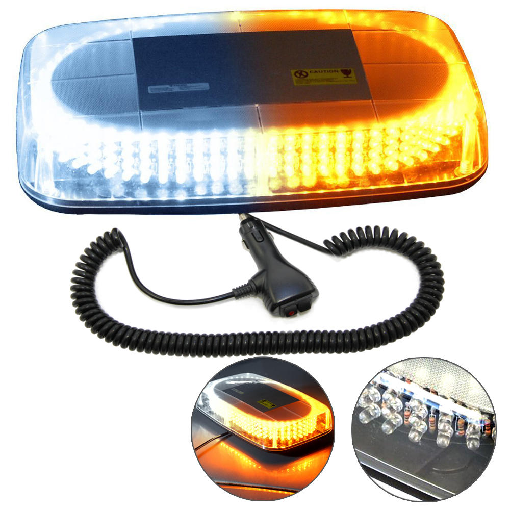 HQRP White & Amber Magnetic Mount Emergency Hazard Warning Strobe Light Mini Flash Bar with 240 LEDs For Warning and High Visibility