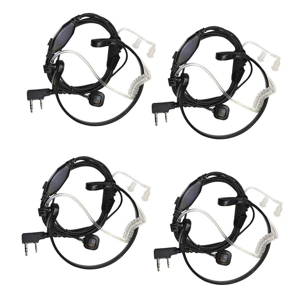 HQRP 4-Pack Acoustic Tube Earpiece PTT Throat Mic Headset for Baofeng BF-888, BF-888S, BF-999, BF-999S 