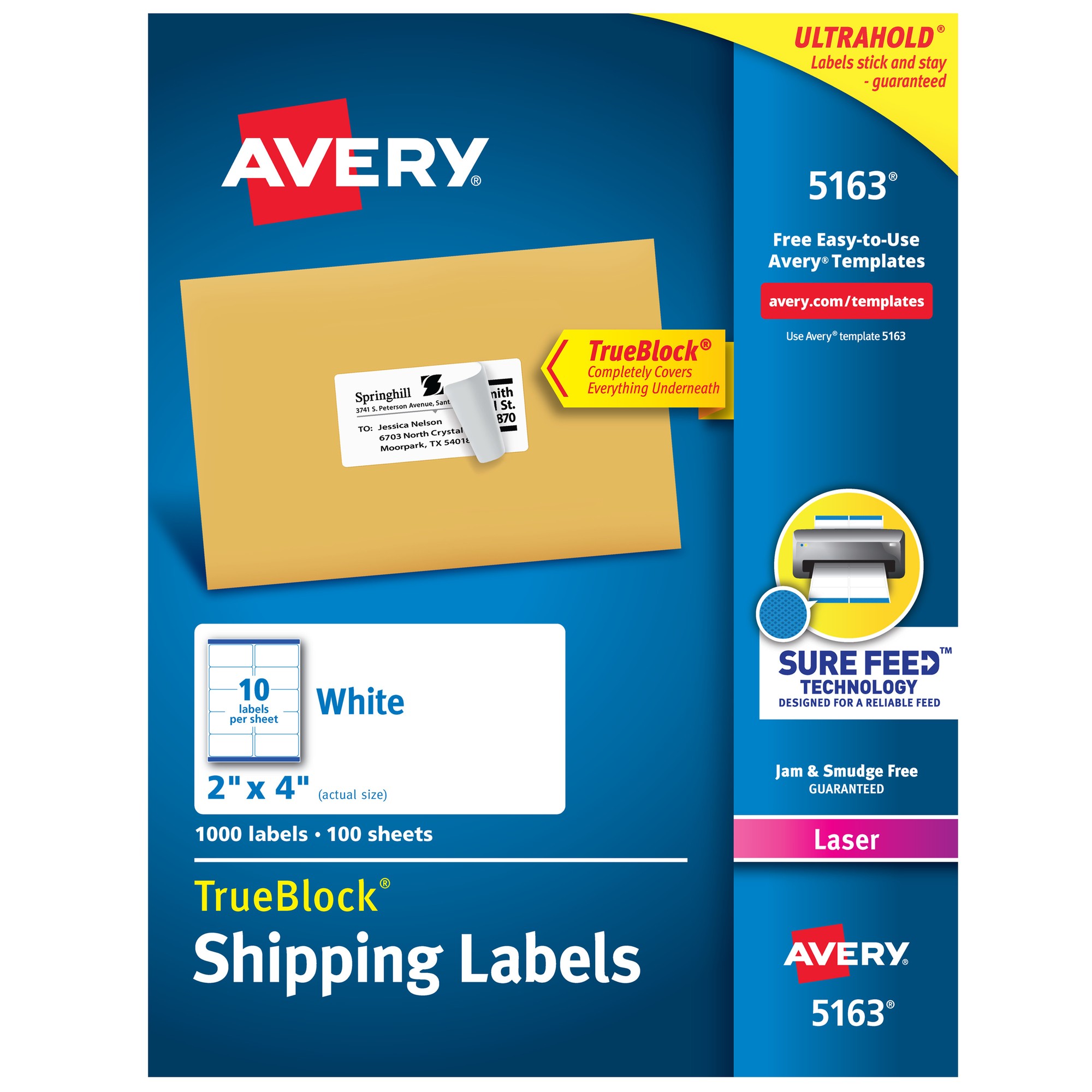 avery dennison 5163 shipping labels with trueblock technology laser