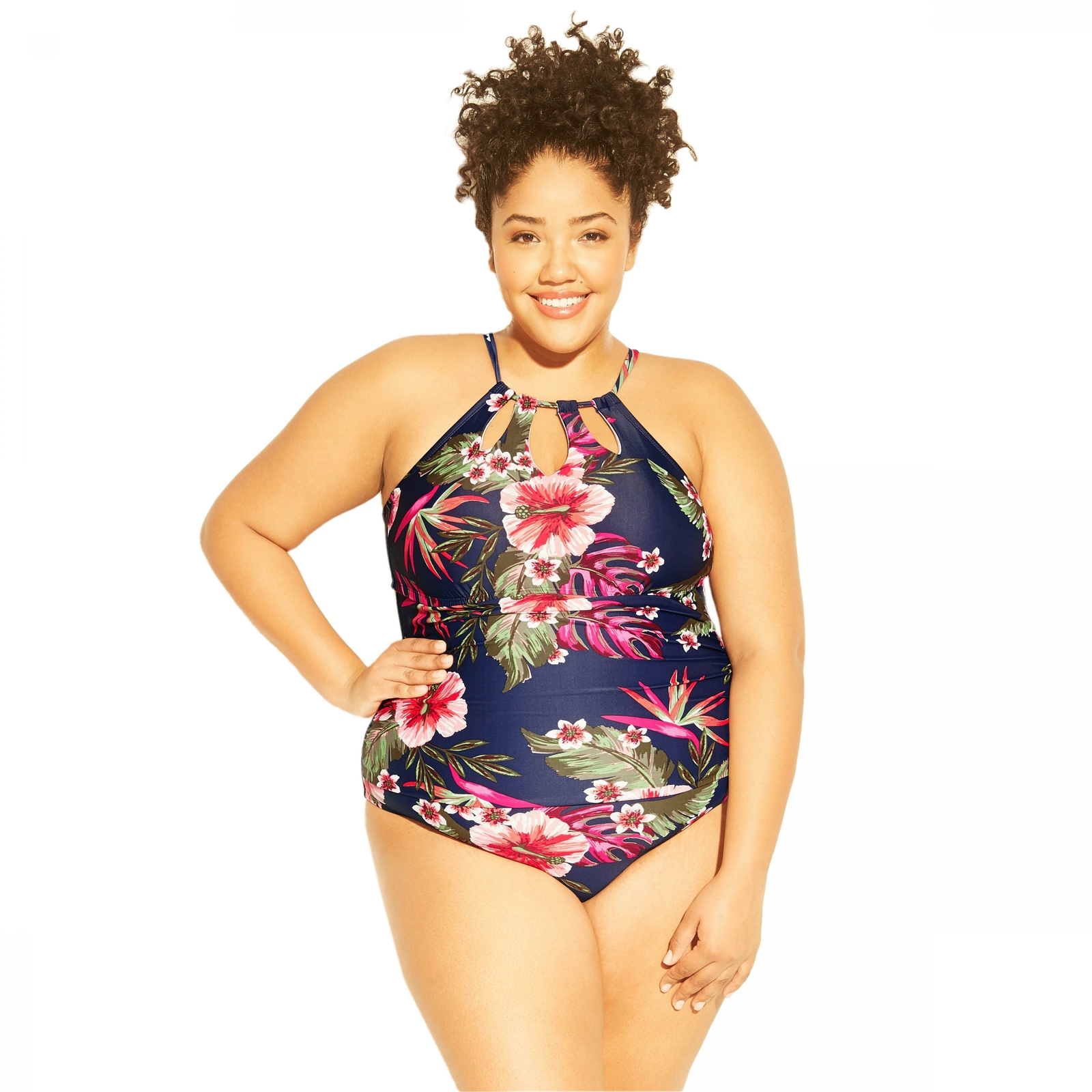 Kona Sol Women's One Piece Swimsuit Deep Teal Floral Crossback V-neck S 