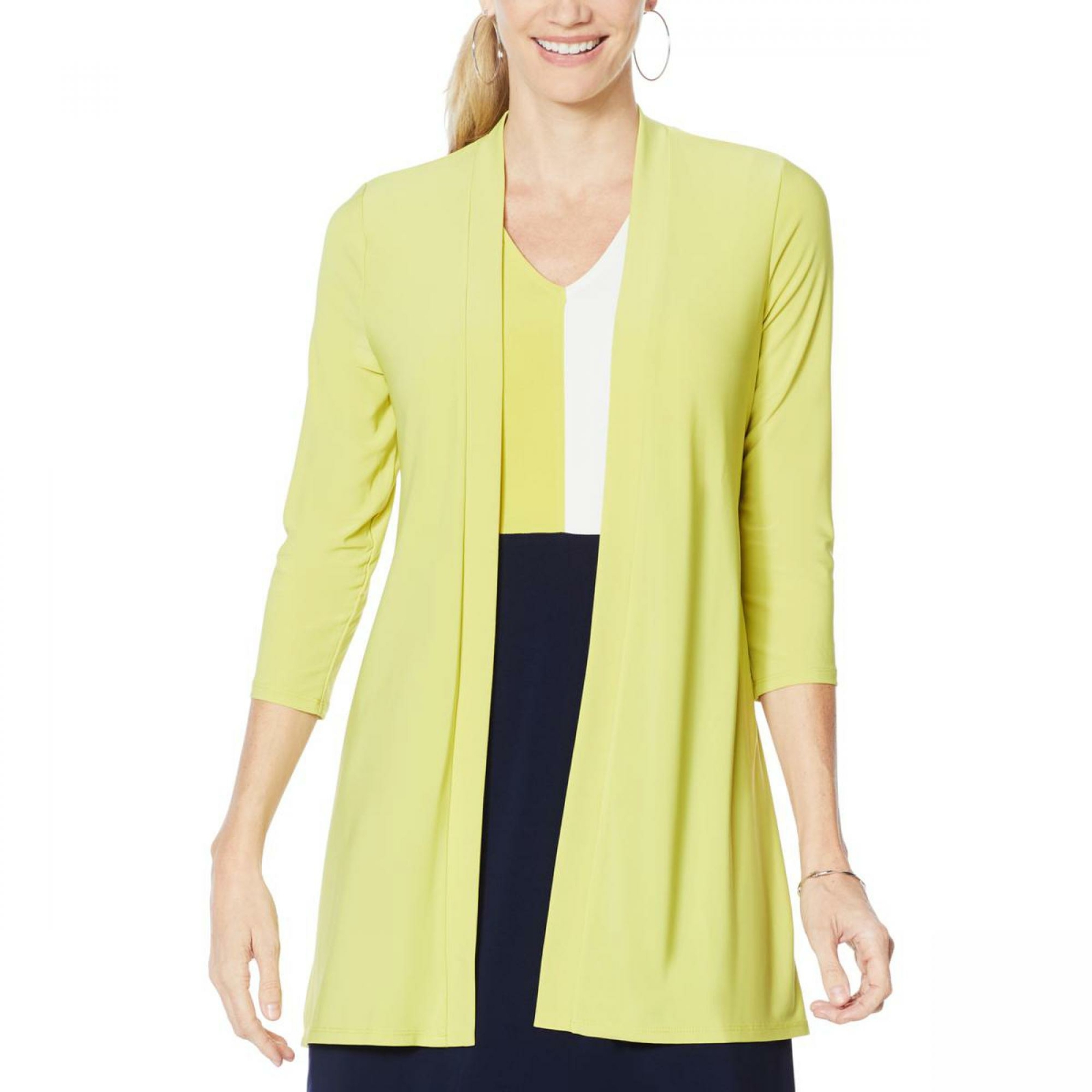 Nina Leonard Women's Hi Low Jersey Knit Cardigan With Chiffon Detail