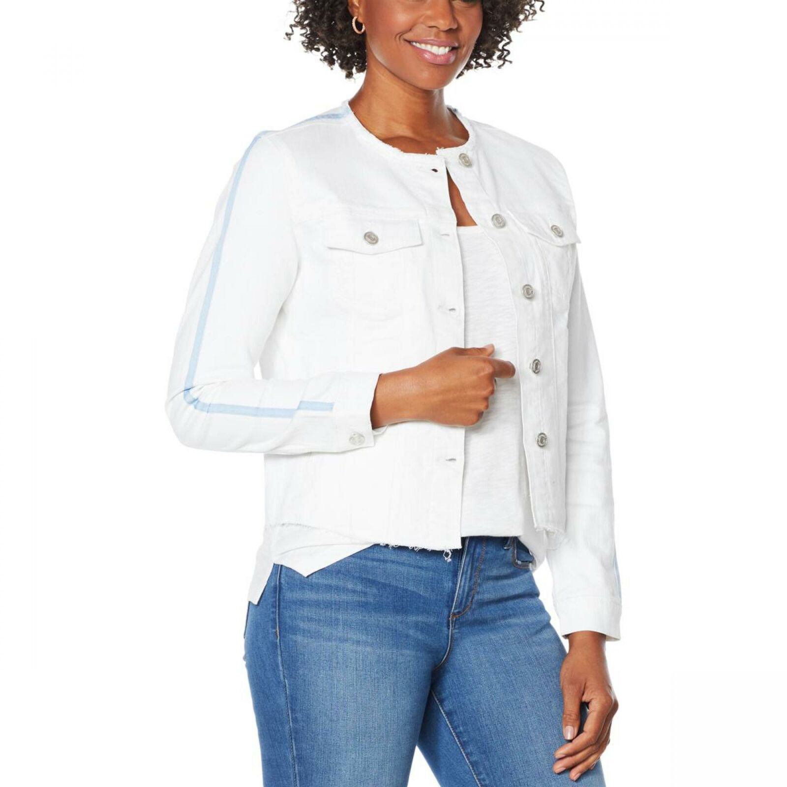 collarless denim shirt womens