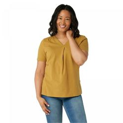 Denim & Co. Women's Essentials Perfect Jersey Pleated V Neck Top