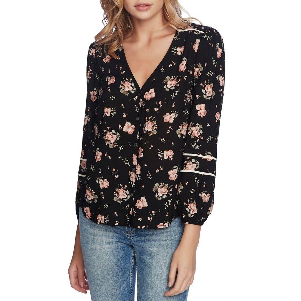 1.STATE Women's Festival Floral Piped Trim Top