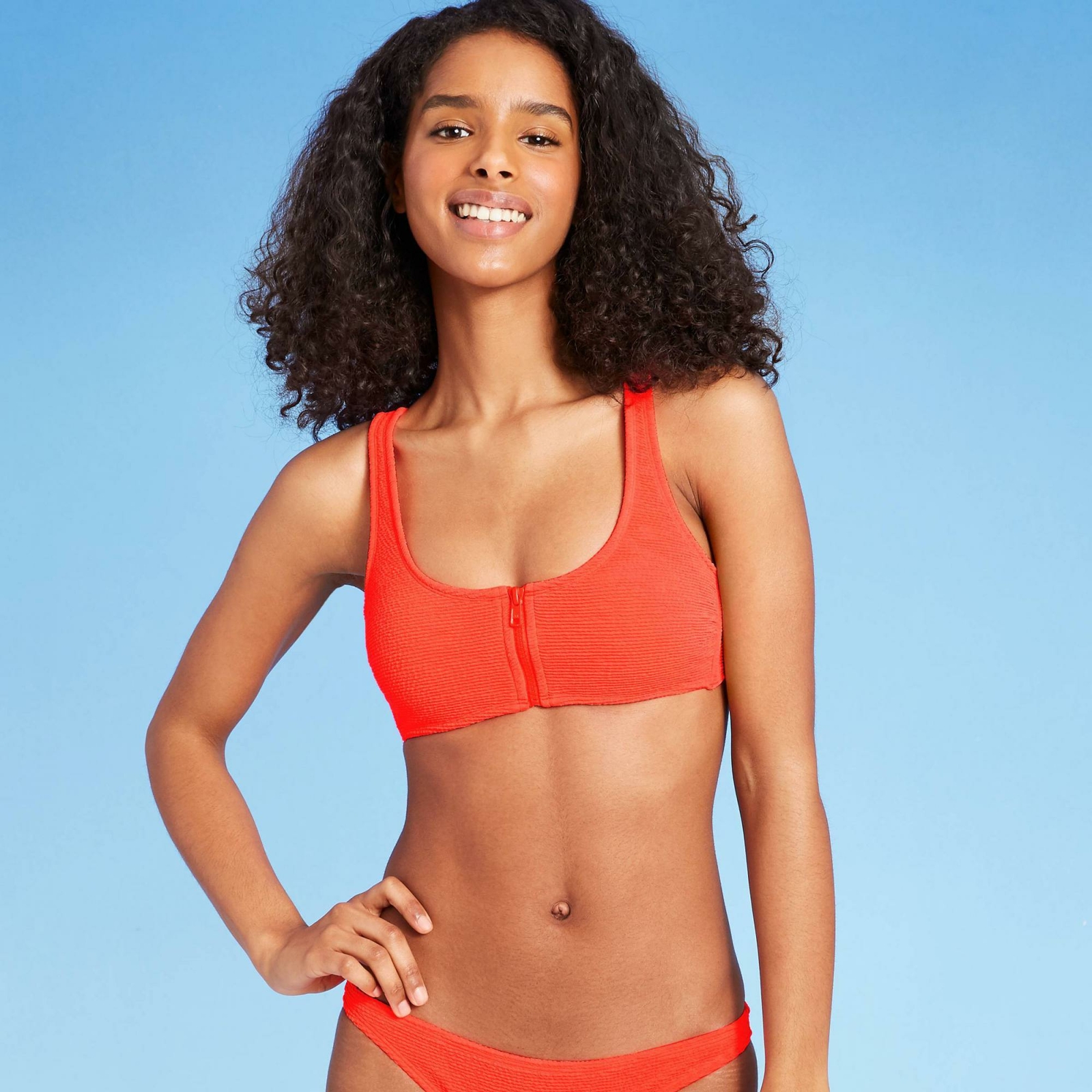 Zip-Front Bikini Swim Top