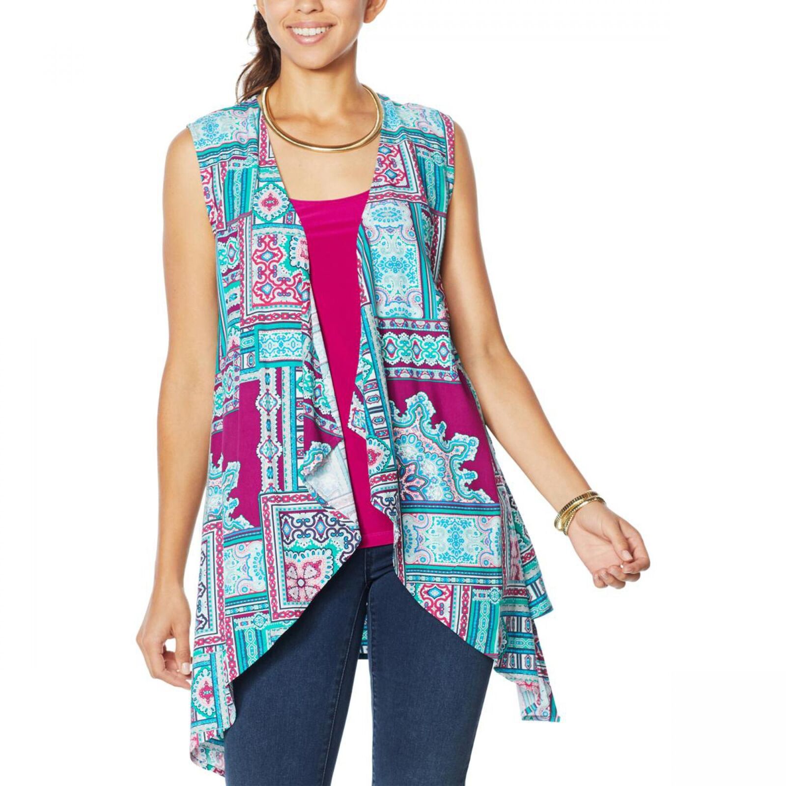IMAN Womens City Chic Scarf Vest with Tank