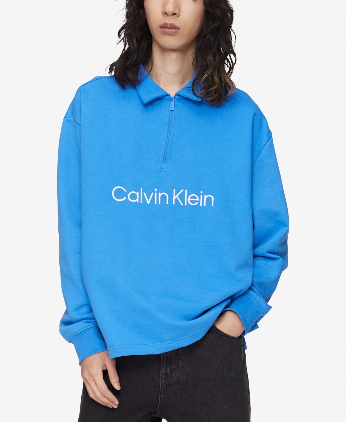 Calvin Klein Mens Relaxed Fit Standard Logo Terry 1 4 Zip Long