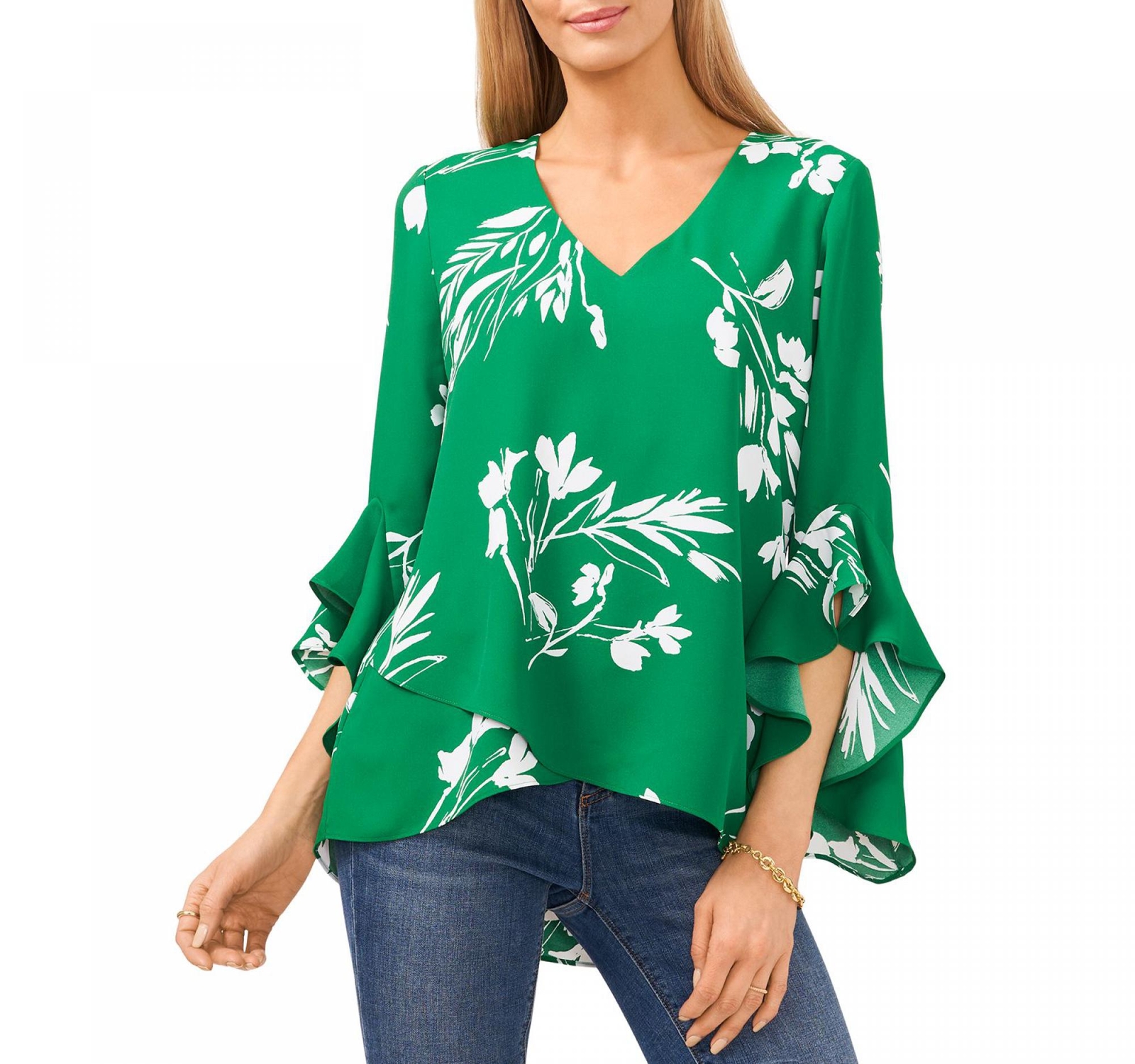 Vince Camuto Women's Floral Whisper Printed Flutter-Sleeve Blouse 9121092