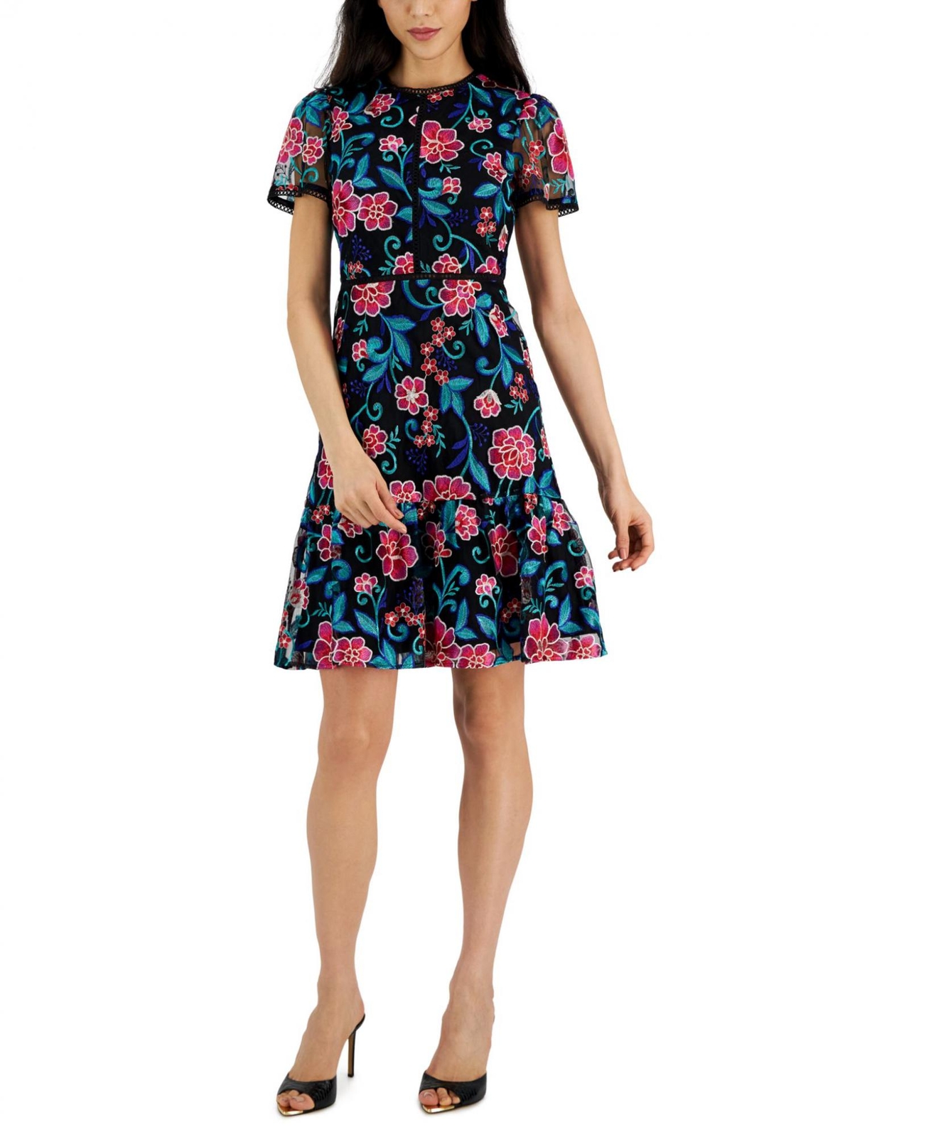 Tahari embroidered fit and flare clearance dress