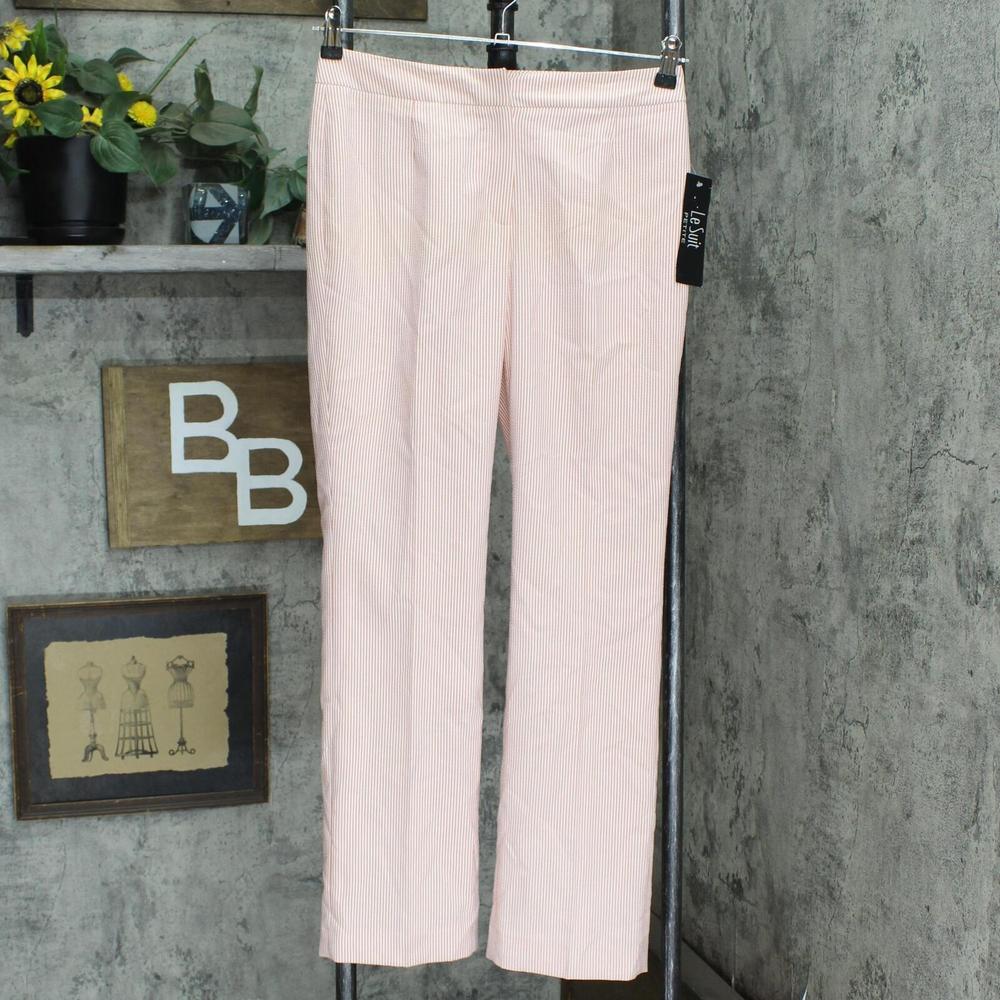 Le Suit Womens Pinstripe Suit Pant Pants 50039304 Apricot Orange / White 2P