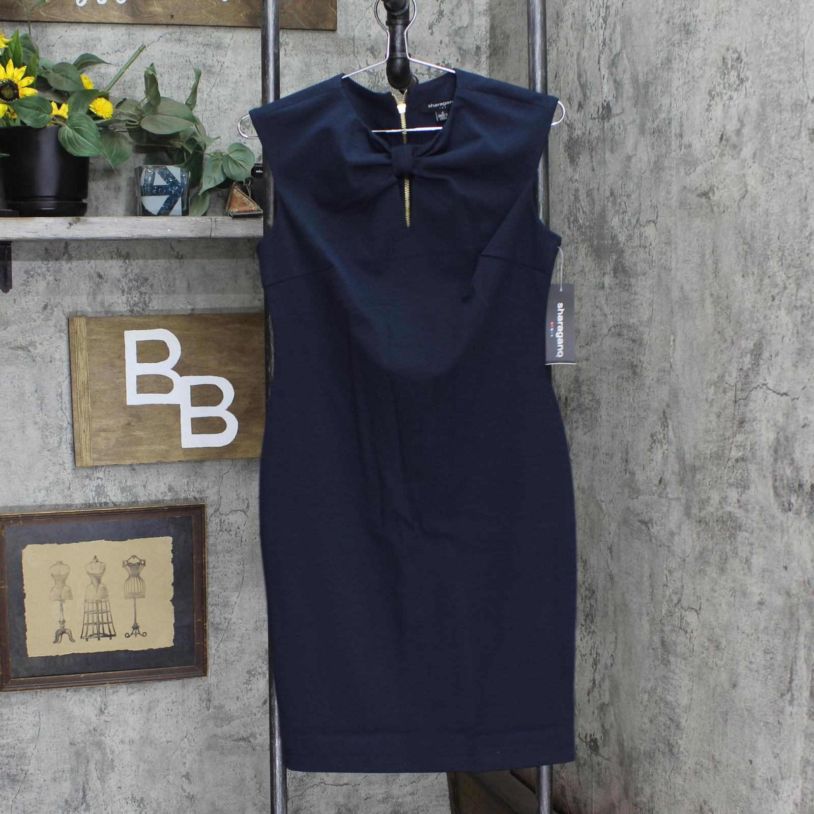 Sharagano Womens Knot Front Sheath Dress Dark Navy Blue 4