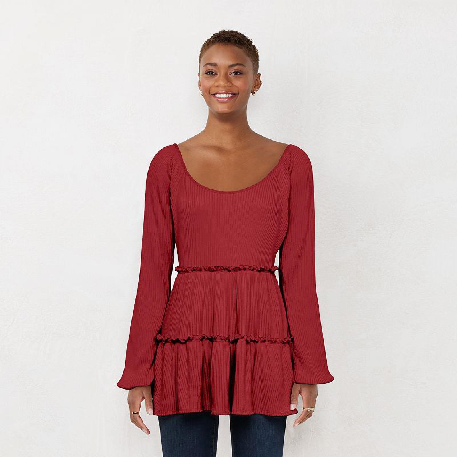 LC Lauren Conrad Lc Lauren Conrad Womens Cozy Tiered Tunic Blouse WL24K000RS, image size:1600x1600