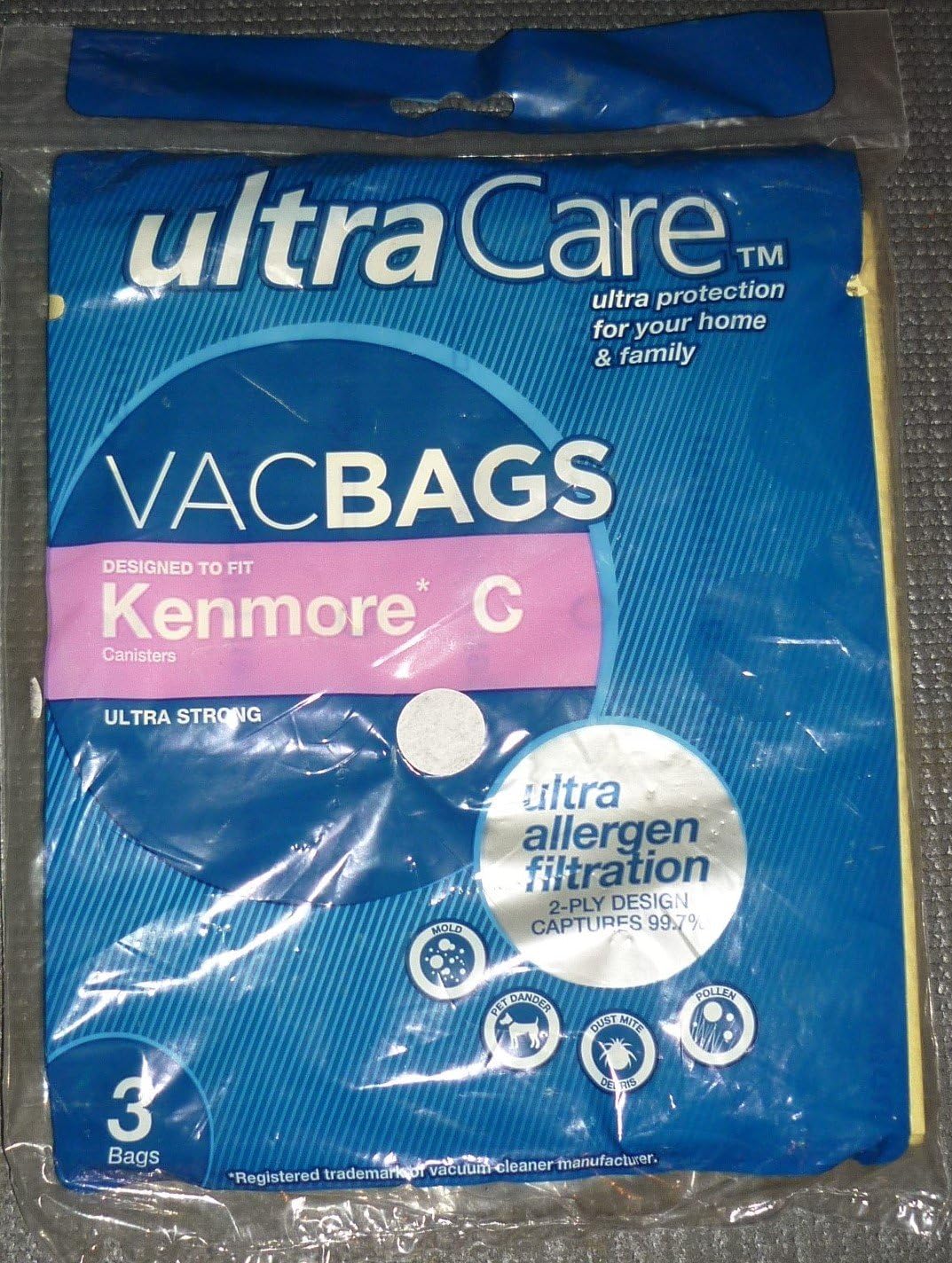 UltraCare 3  Vac Bags For C, Also Fits Type Q Canisters, Vacuum