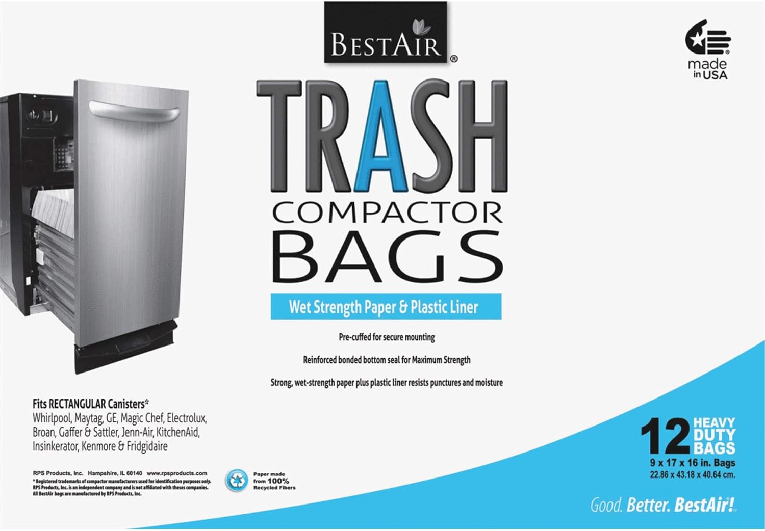 BestAir WMCK1335012-6 Heavy Duty Trash Compactor Bags, 16'' D x 9'' W x 17'' H,