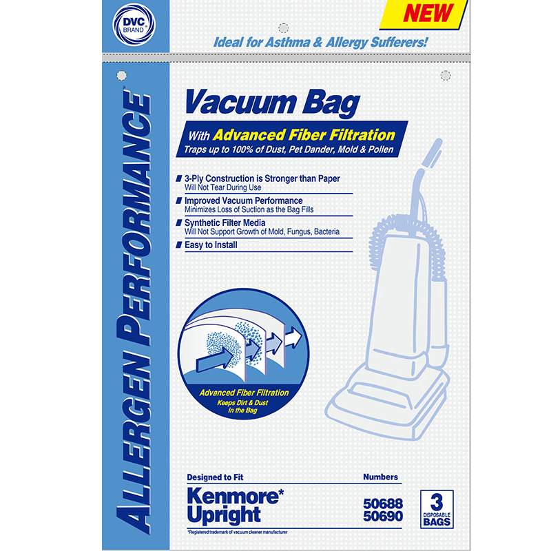 DVC For Upright  Type O Synthetic Anti Allergen Bags for 50688 50690 Vacuum - 3 Pack