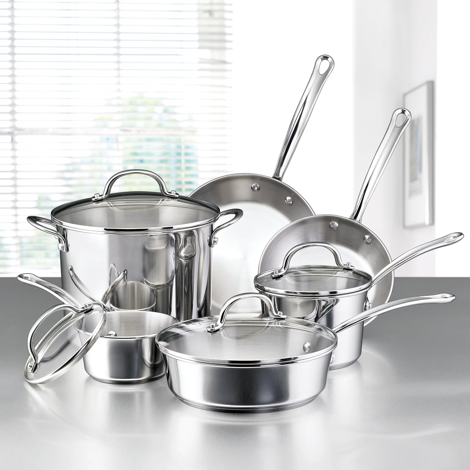 Faberware Stainless Steel 10pc Set W/Covered Saucepans Covered Saute Covered Stockpot Skillets