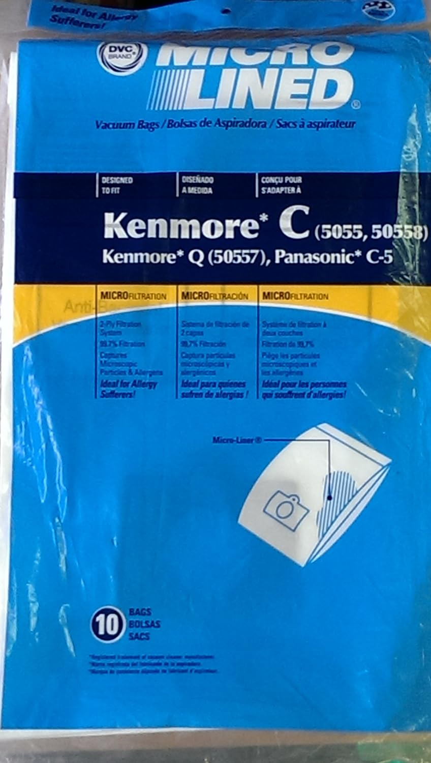 DVC For Type Q, Type C Canister Allergen Vacuum Cleaner Bags Fits 5055, 50557, 50558, 20-53290 and 50104