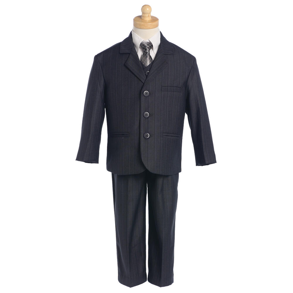 Avery Hill 5 Piece Dark Gray with White Pin-Striped Suit with Shirt, Vest, and Tie