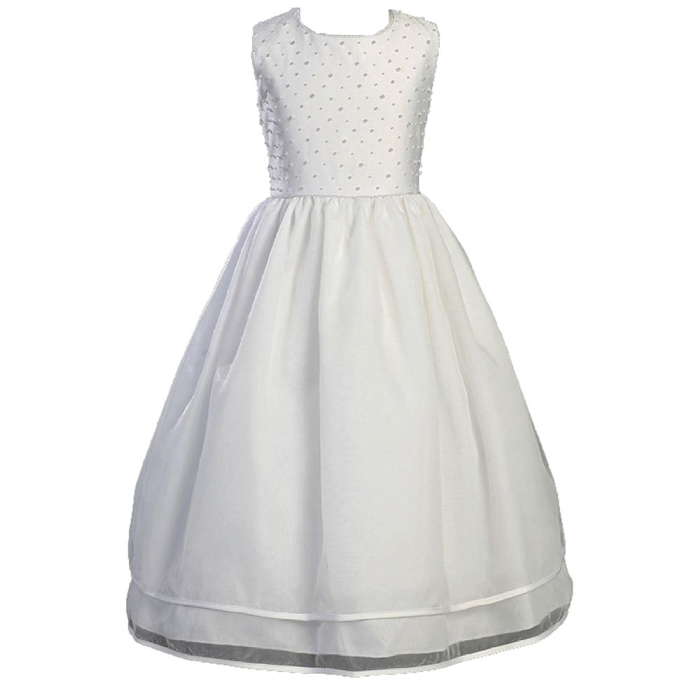Swea Pea & Lilli White Satin Bodice Communion Baptism Dress with Two Layer Organza Skirt - Size 12