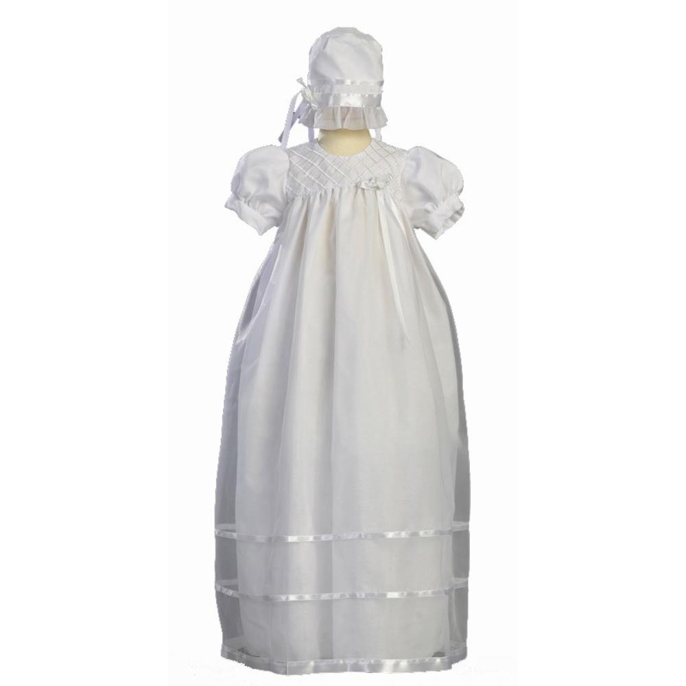 Christening Day Long White Embroidered Organza Christening Baptism Gown with Bonnet