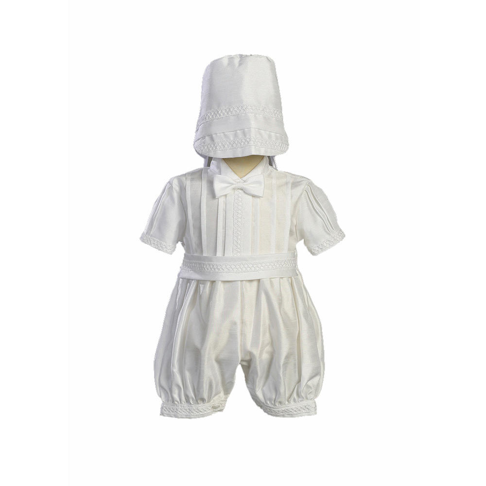 Christening Day White Shantung Christening Baptism Romper with Hat