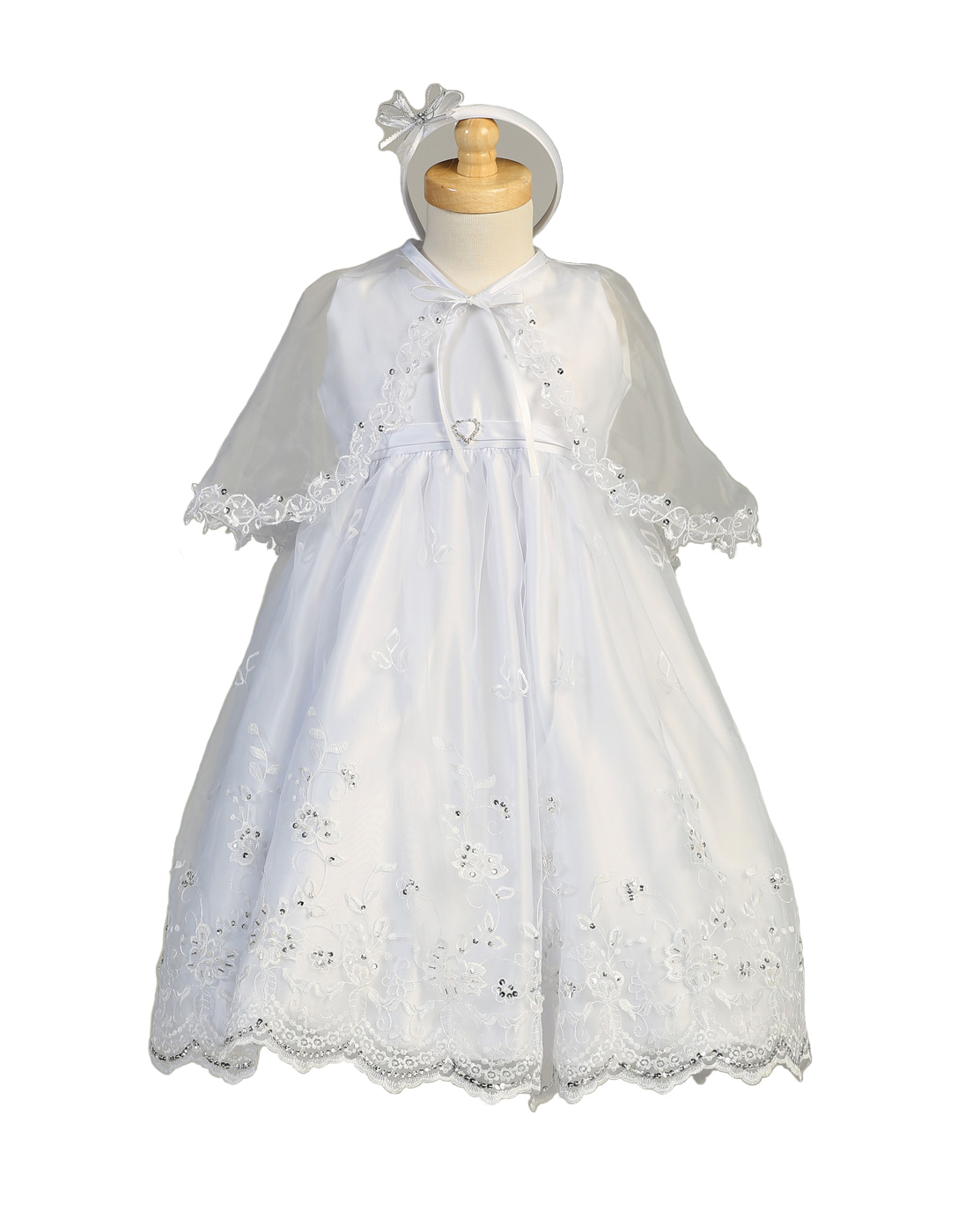 Christening Day Baby Girl Satin Bodice with Embroidered Organza Skirt and Cape Special Occasion