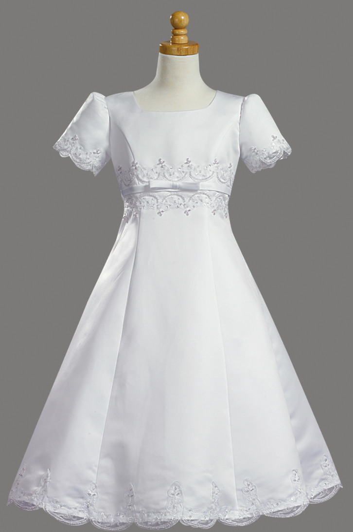Swea Pea & Lilli White Satin Embroidered A-Line Communion Dress