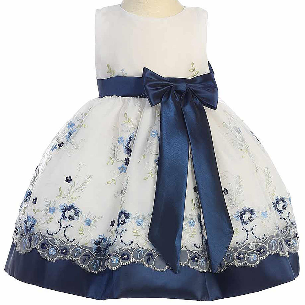 Dempsey Marie White Organza Easter Dress with Embroidery and Matching Taffeta Waistband, Sash, and Bow