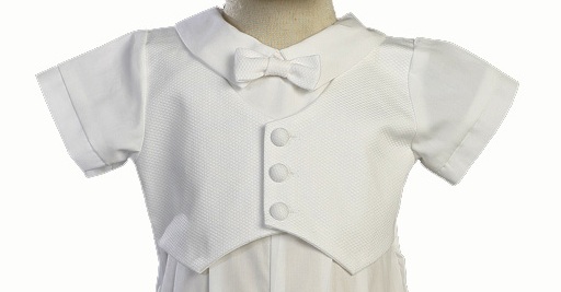 Christening Day Boy's Poly Cotton Christening Baptism Romper with Pique Vest