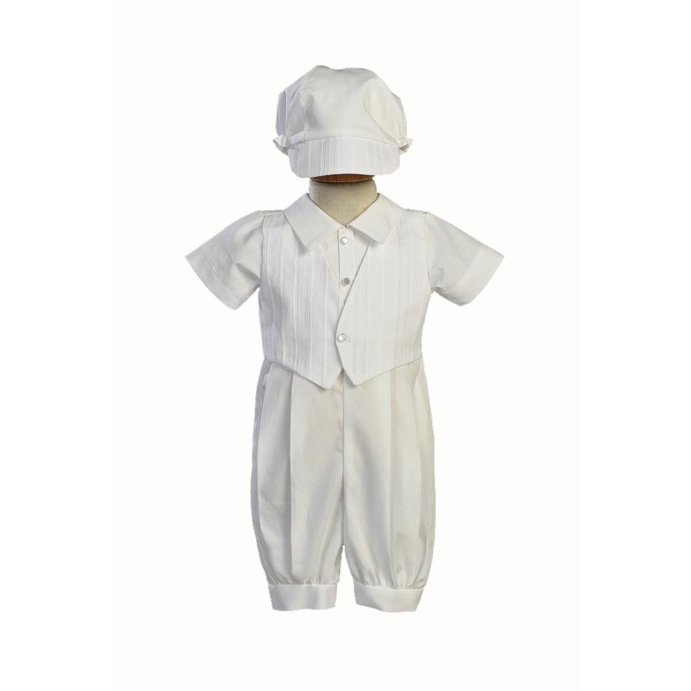 Christening Day Cotton-Poly Christening Romper and Embroidered Vest