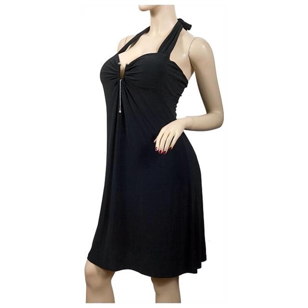 eVogues Apparel Sexy Black Knee High Pendant Accent Halter Plus Size Dress