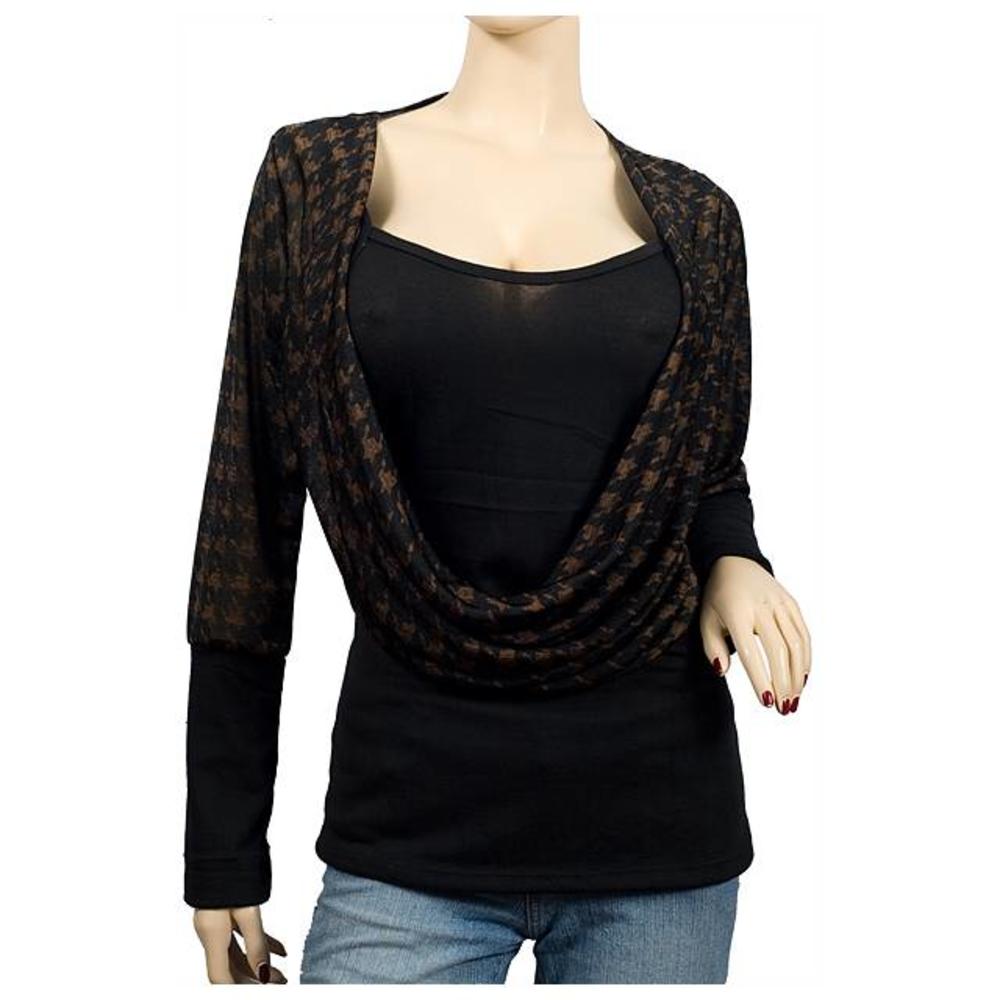eVogues Apparel Sexy Brown Double Layer Abstract Print Plus Size Top