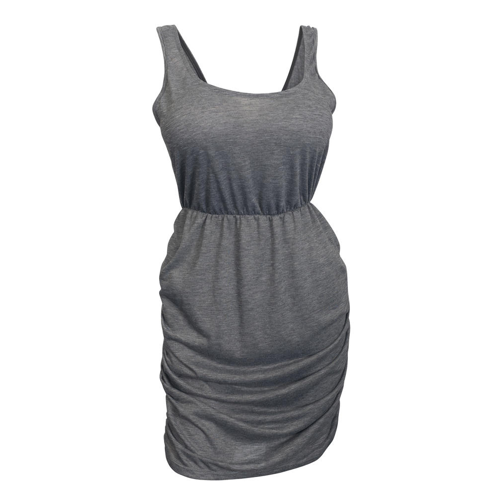 eVogues Apparel Plus Size Deep V-Back Dress Gray