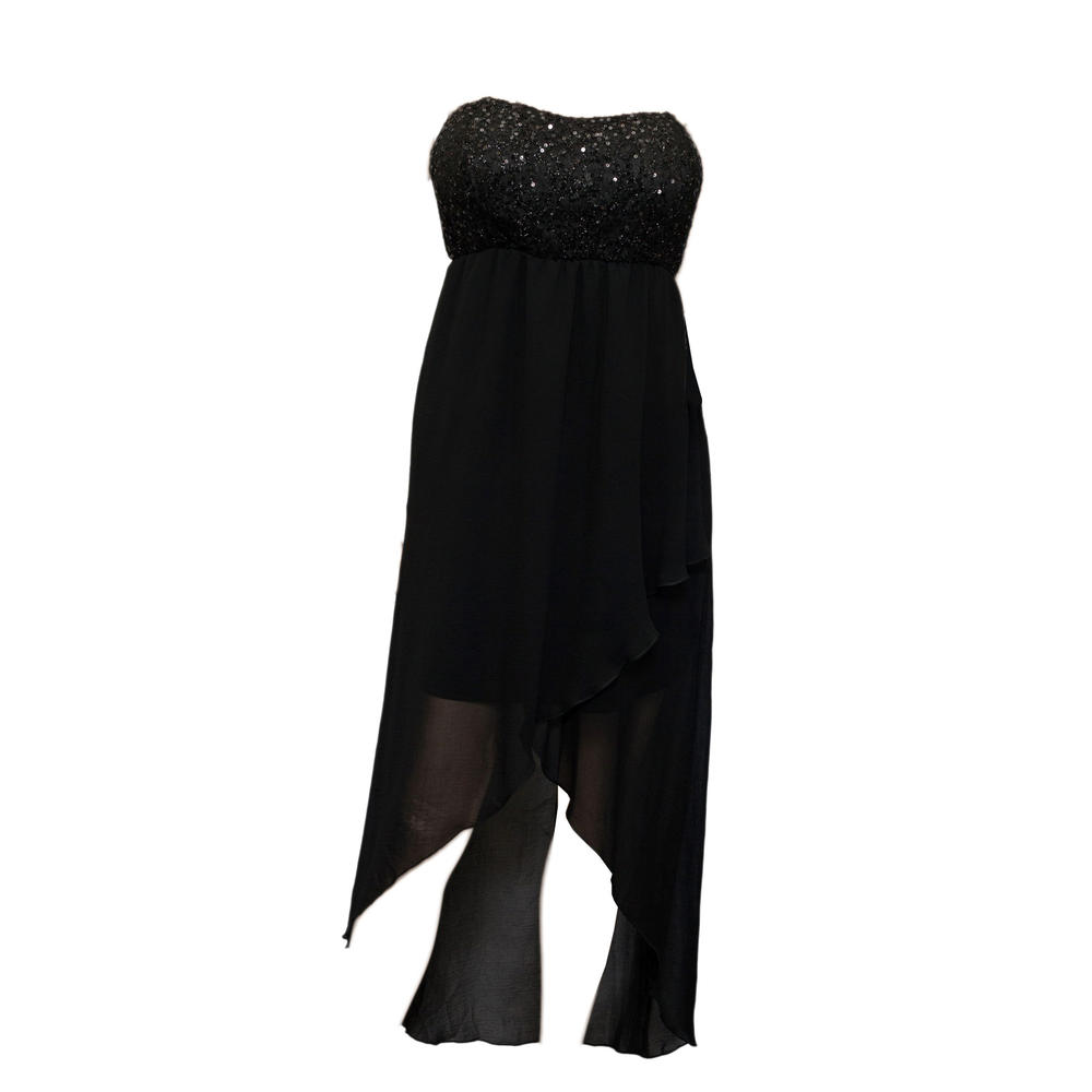 eVogues Apparel Plus size Sequined Bodice High-Low Chiffon Dress Black