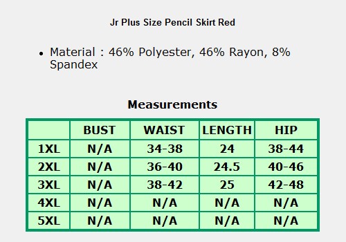 eVogues Apparel Jr Plus Size Pencil Skirt Red