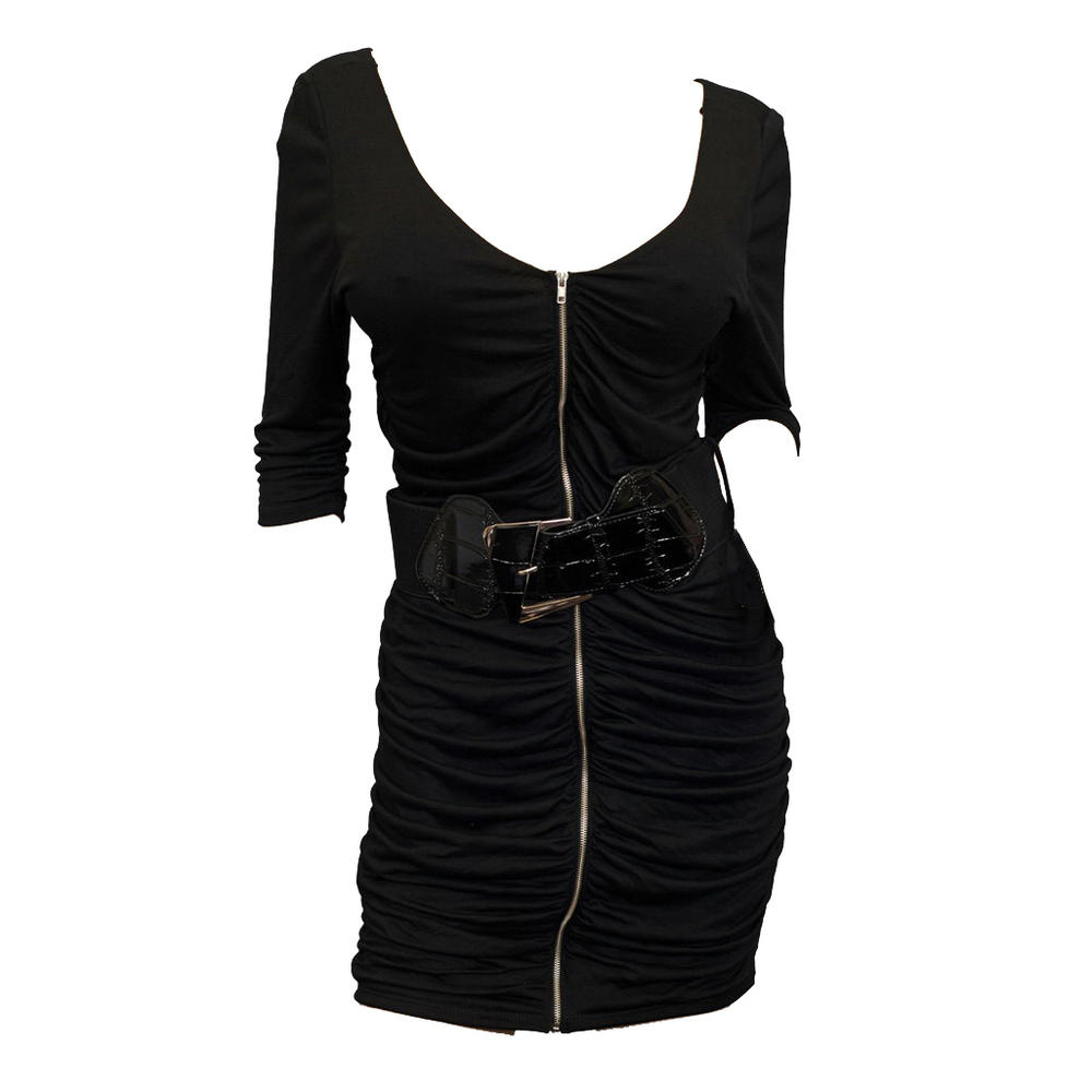 Evogues Apparel Jr Plus Size Zipper Front Belt Accented Mini Dress