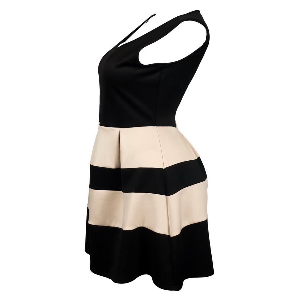 eVogues Apparel Plus size Color Block Flare Mini Dress Black Taupe